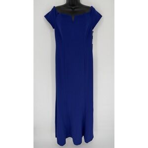 Calvin Klein Dress Womens 8‎ Blue Off Shoulder Notch Neck Evening Formal Gown